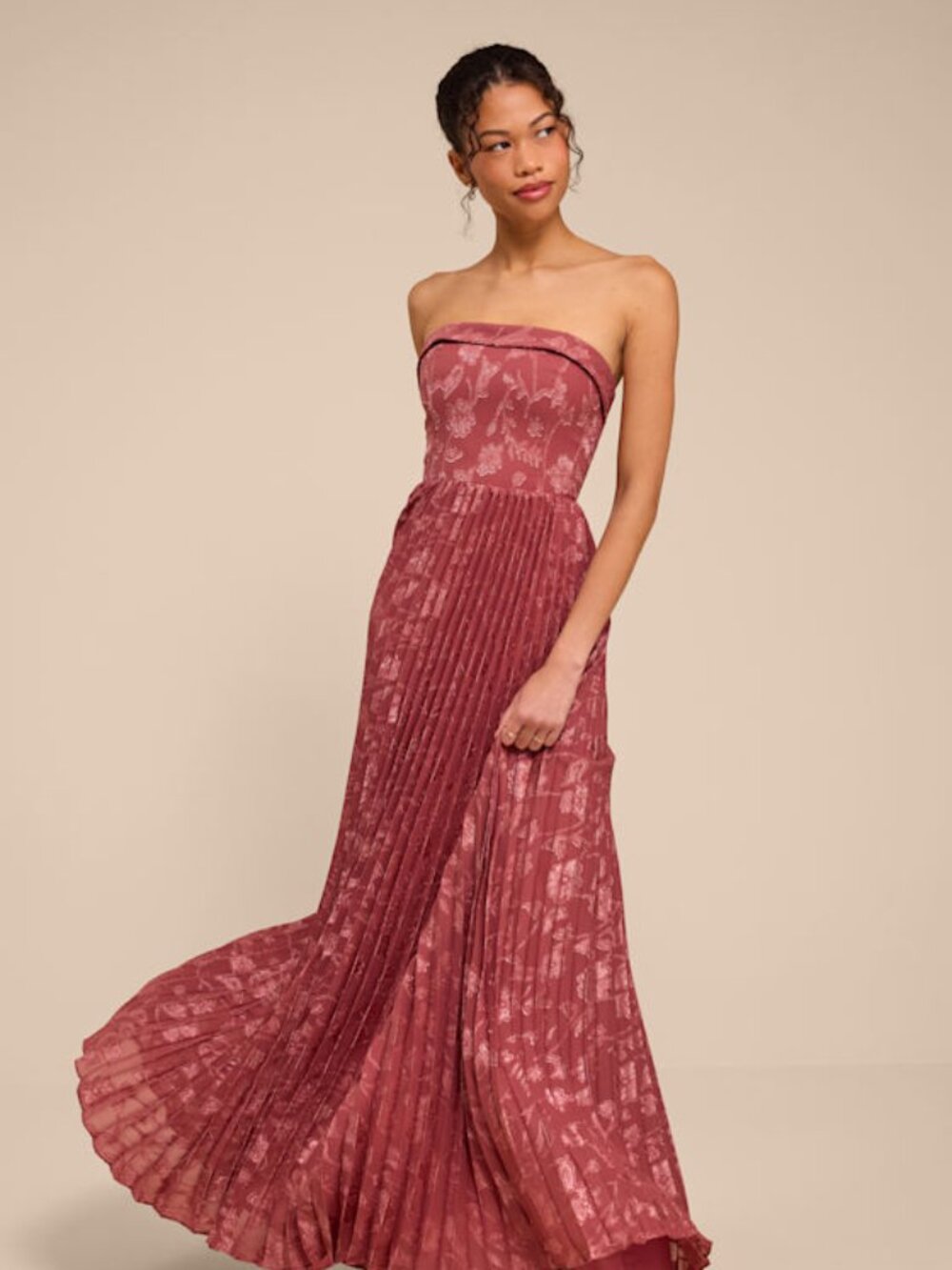 Lulus Elysium Rusty Rose Floral Burnout Strapless Maxi Dress Pink - Size L